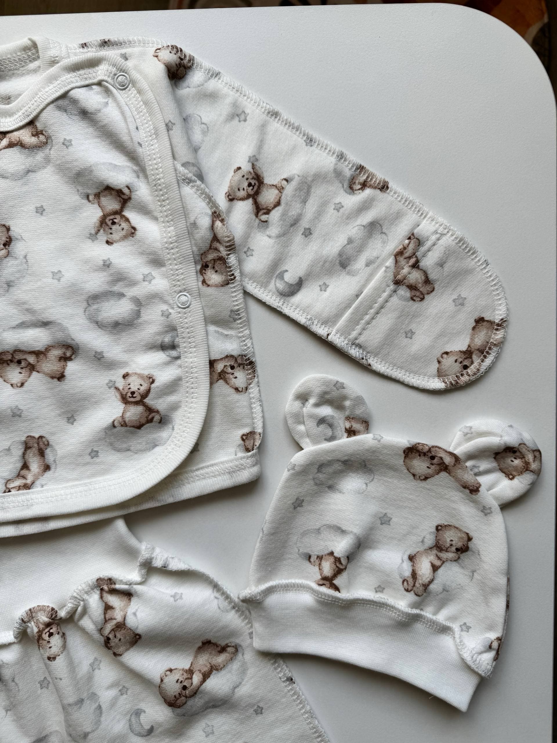 Комплект для немовлят футер 62-68 сорочка, повзунята та шапочка - Фото 2 | Дитячий одяг Store Olivka