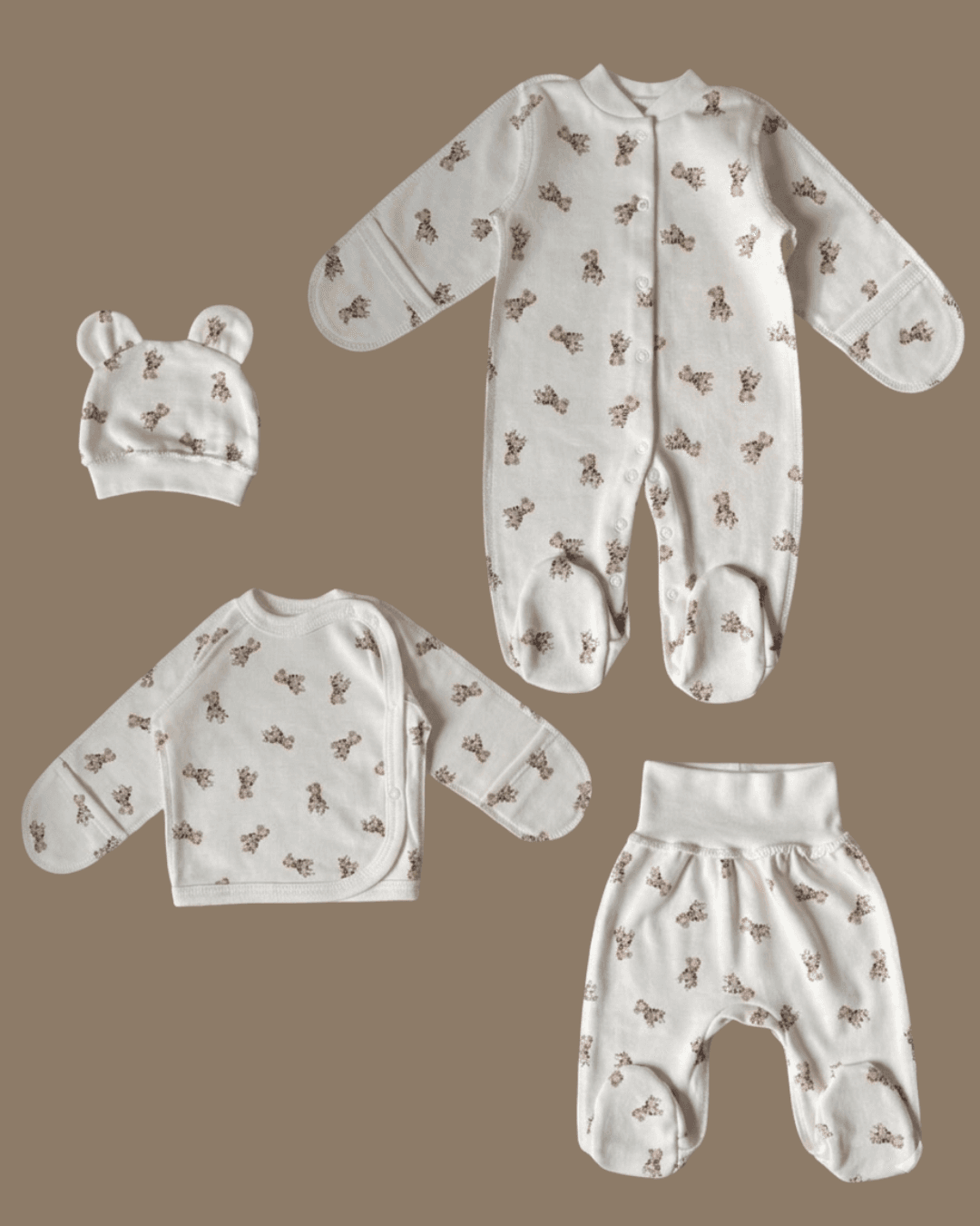 Набір для новонароджених футер 4 предмети 56-62 чоловічок, сорочка, шапочка, повзунки - Головне фото | Дитячий одяг Store Olivka