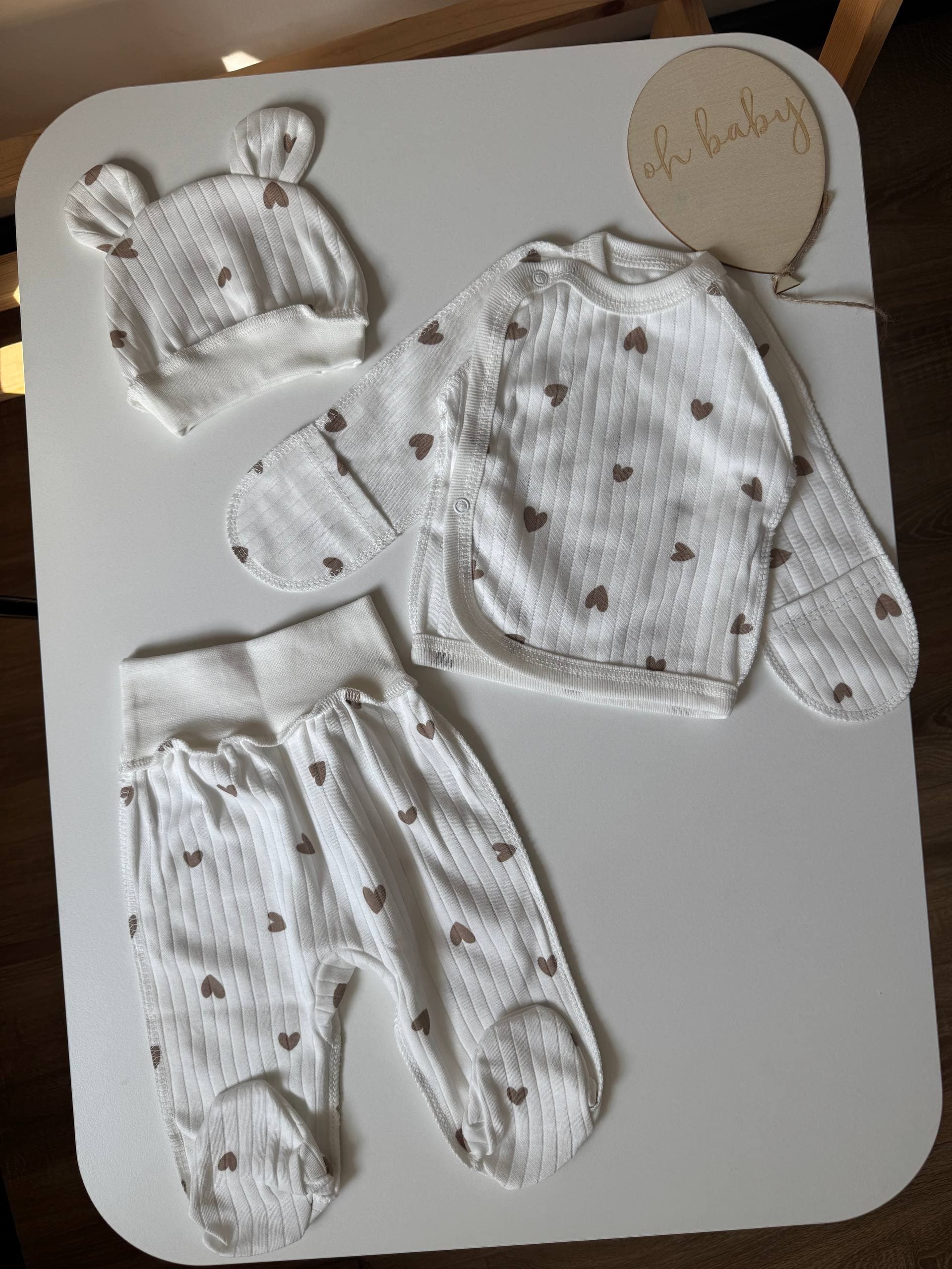 Комплект для новонароджених інтерлок 56-62 сорочка, повзунята та шапочка - Головне фото | Дитячий одяг Store Olivka