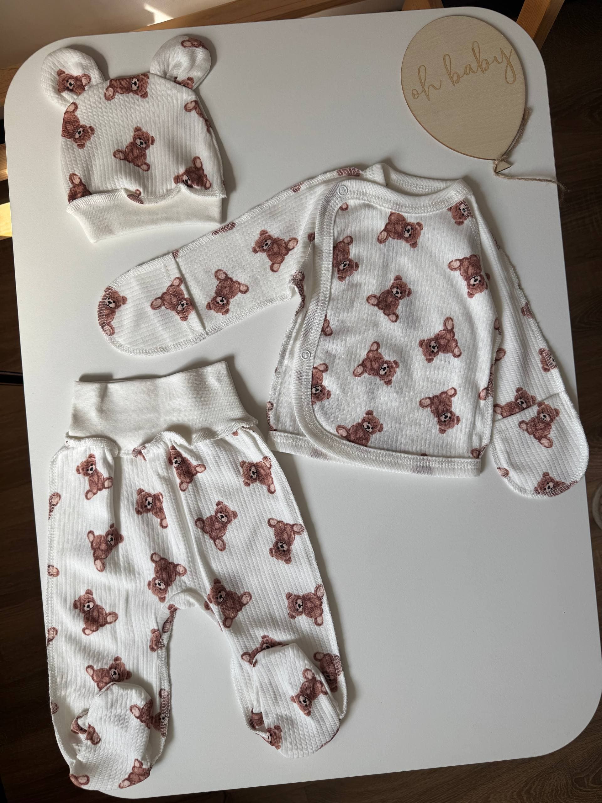 Комплект для новонароджених інтерлок 56-62 сорочка, повзунята та шапочка